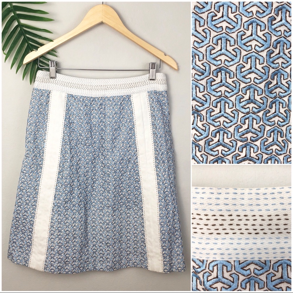 Tory Burch Mosaic Embroidered Linen Skirt - 6